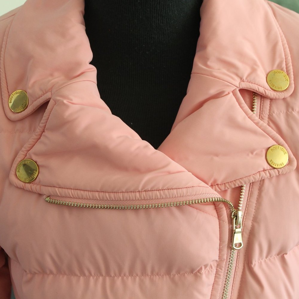 REDUCED MOSCHINO Boutique Pink Biker Puffer Jacket Asymmetrical Size M US 6 NEW - Picture 2 of 10